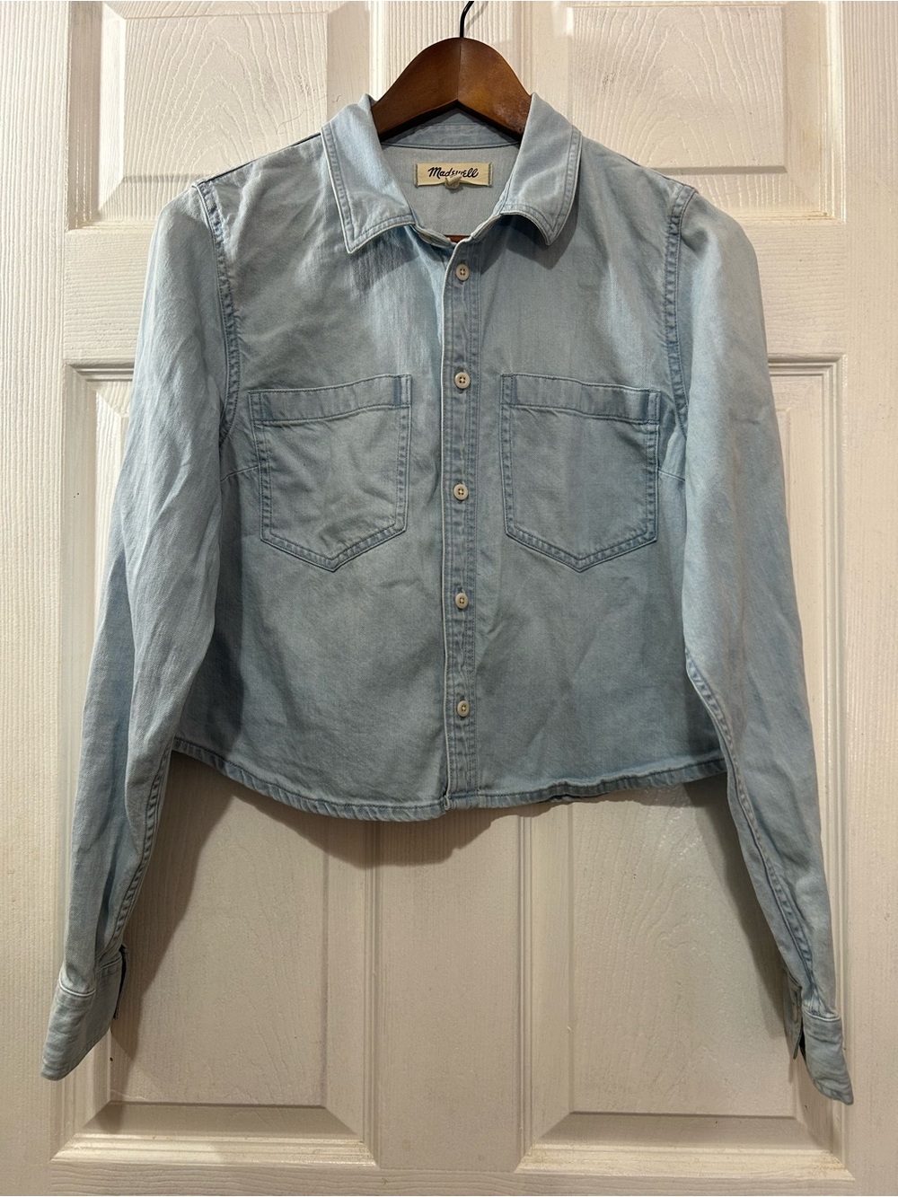 Madewell Cropped Denim Button Up Shirt Light Wash Chambray Womens Medium